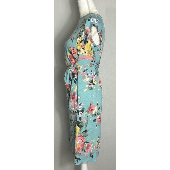 MyBump Maternity Wendy Mint Floral Bow Tie Midi Dress Size Small - Picture 3 of 10